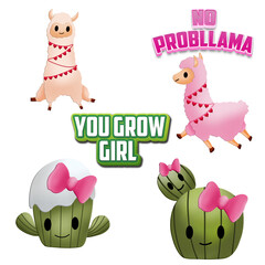 Cute llama and cactus illustration, perfect to use on the web or in print