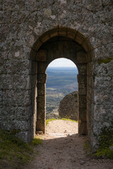 Monsanto historic village stone gate entrance to the castle, in Portugal