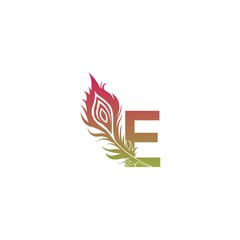 Letter E with feather logo icon design vector