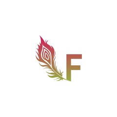 Letter F with feather logo icon design vector