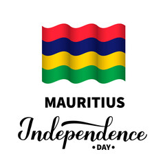 Mauritius Independence Day lettering with flag isolated on white. Holiday celebrated on March 12. Vector template for typography poster, banner, greeting card, flyer, etc