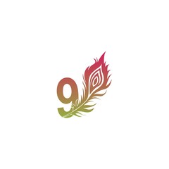 Fototapeta na wymiar Number 9 with feather logo icon design vector