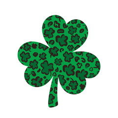Shamrock clover leaf made of Leopard or jaguar print. Saint Patricks Day symbol. Vector template for St. Patrick s Day banner, poster, greeting card, flyer, sticker, postcard © Vera