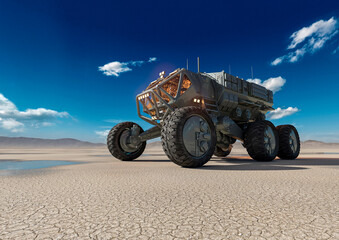commander transport is looking for water on desert after rain
