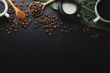 Coffee in cups with coffee beans