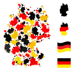 German state map mosaic in German flag official colors - red, yellow, black. Vector Germany map design elements are organized into mosaic German map mosaic.