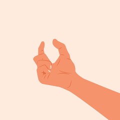 Hand making gesture while showing small amount of something isolated. side view, close-up, hand showing or holding something. hand measuring invisible items modern vector illustration. flat design