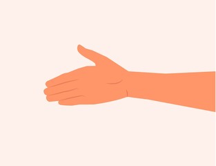 Shaking. Agreement. Greet each other. Extend the hand vector illustration. One hand gesture. handshake. Helping each other. Meet by hand flat design. Meeting, partnership, friendship, give a hand