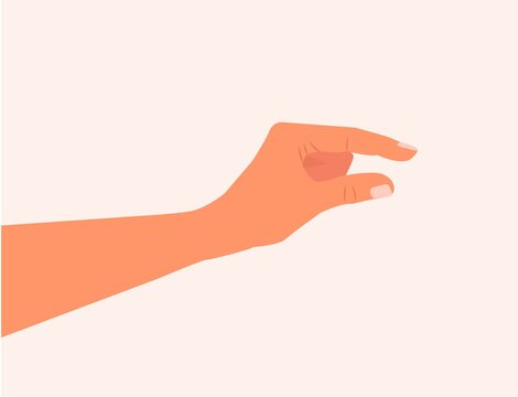 Hand Making Gesture While Showing Small Amount Of Something Isolated. Side View, Close-up, Hand Showing Or Holding Something. Hand Measuring Invisible Items Modern Vector Illustration. Flat Design