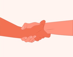 Shaking hands. Two hands gesture. Hold someone else's hand to help. Helping each other. friends meeting. Partners, support, friendship, agreement, love, friends hands, hand in hand vector illustration