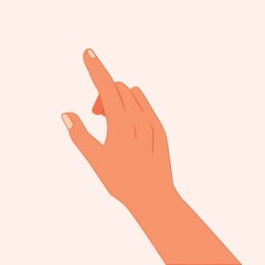 Hand touching or pointing to something with the index finger. Hand making gesture while showing something isolated white background. Reach something by index finger, Realistic  vector illustration