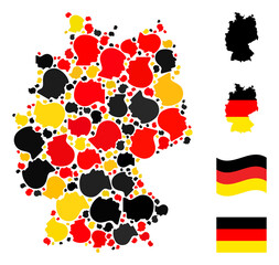 Germany geographic map mosaic in German flag official colors - red, yellow, black. Vector man head elements are combined into mosaic Germany map composition.