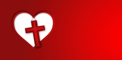 Obraz premium Illustration cutouts .of concentric hearts leading to a christian cross
