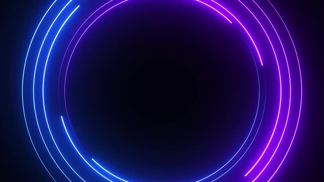Abstract seamless loop neon circle. Blue and purple neon circles hi-tech motion background seamless loop. Video 3D animation