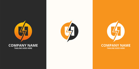 Electric initial letter U Logo Icon Template. Illustration vector graphic. Design concept Electrical Bolt With letter symbol. Perfect for corporate, more technology brand identity