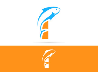 Letter I fish logo design. Vector combination of animals and letter