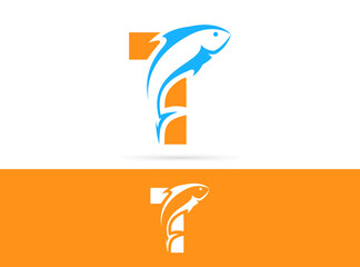 Letter T fish logo design. Vector combination of animals and letter