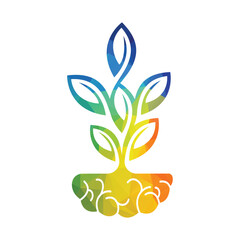 Modern brain tree logo design. Tree growth on brain educational logo vector.