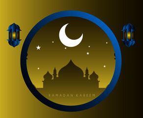 ramadan kareem with arabic text is mean muslim event template event with elegant golden moon and lantern