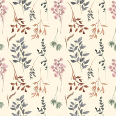 Vintage wild floral watercolor samless pattren