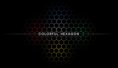 Abstract wallpaper with dark background colorful hexagon pattern