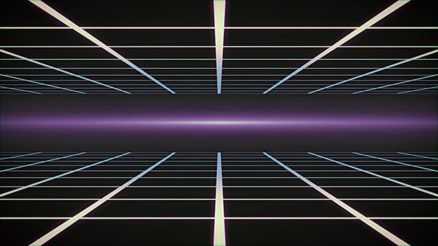 synthwave wireframe net top and bottom 80s Retro Futurism Background 3d illustration render seamless loop