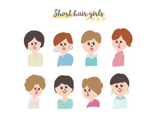 ショートヘアーのおしゃれ女子イラスト　Fashionable girls illustration with short hair
