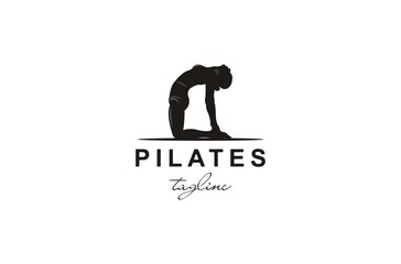 Sitting Pilates Woman Silhouette logo design.