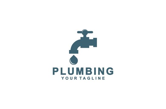 plumbing logo with white background and water tap and water drop illustration