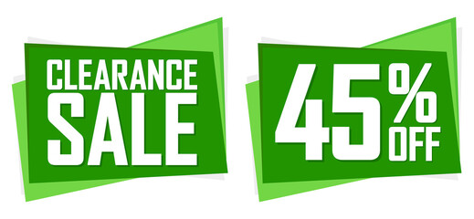 Clearance Sale, 45% off, banners design template, discount tags, vector illustration