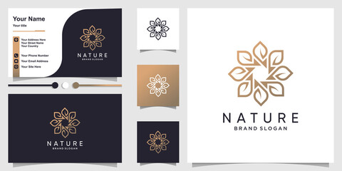 Fototapeta na wymiar Nature logo with creative flower concept and business card Premium Vector