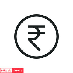 Rupee line icon. Simple outline style, rupee symbol. Bank, money cash business concept. Vector illustration isolated on white background. Editable stroke EPS 10.