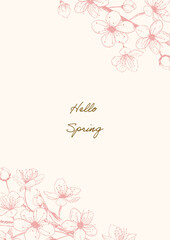 Naklejka na ściany i meble hand drawn cherry blossoms flower pink frame02, spring vector design for message card.