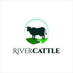 simple cow logo animal vector silhouette river cattle icon for fresh dairy milk farm food industry template ideas