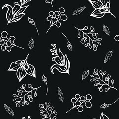 floral seamless pattern made from leaves, branch, flowers, and plants. colorful texture for print, fabric and textile, background, etc. element decoration in vector.