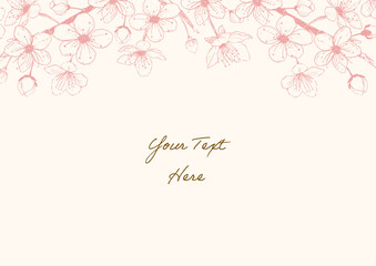 hand drawn cherry blossoms flower pink frame04, spring vector design for message card.
