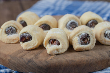 Mini roll cookies with strawberry confiture inside