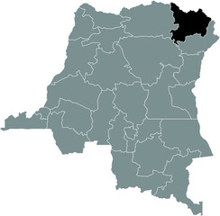 Black location map of the Congolese Haut-Uele province inside gray map of the Democratic Republic of the Congo