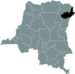 Black location map of the Congolese Ituri province inside gray map of the Democratic Republic of the Congo