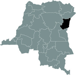 Black location map of the Congolese North Kivu province inside gray map of the Democratic Republic of the Congo