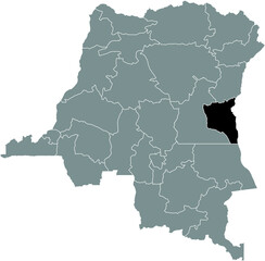 Black location map of the Congolese South Kivu province inside gray map of the Democratic Republic of the Congo