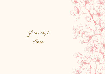 hand drawn cherry blossoms flower pink frame05, spring vector design for message card.