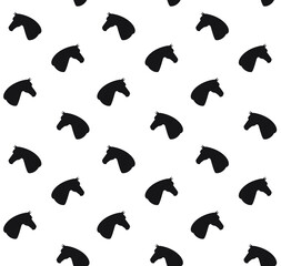 Vector seamless pattern of flat horse head silhouette isolated on white background