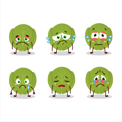 Obraz premium Brussels sprouts cartoon character with sad expression