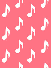 Vector seamless pattern of white hand drawn music note silhouette isolated on pink background