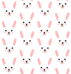 Vector seamless pattern of flat doodle rabbit bunny face isolated on white background