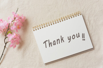 Thank you message with Sakura.  桜とありがとうのメッセージ