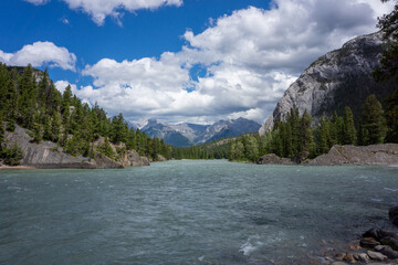 Refreshing and Mind Blowing Scenery of Rocky Mountain : River, Lake, Mountain, Snow, Sky 