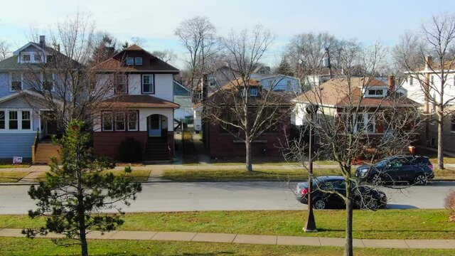 Slider Shot of Urban Houses in the Suburbs of Chicago