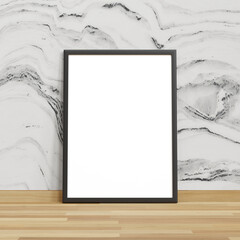 Blank poster with marble wall and wood floor and. 3d rendering.